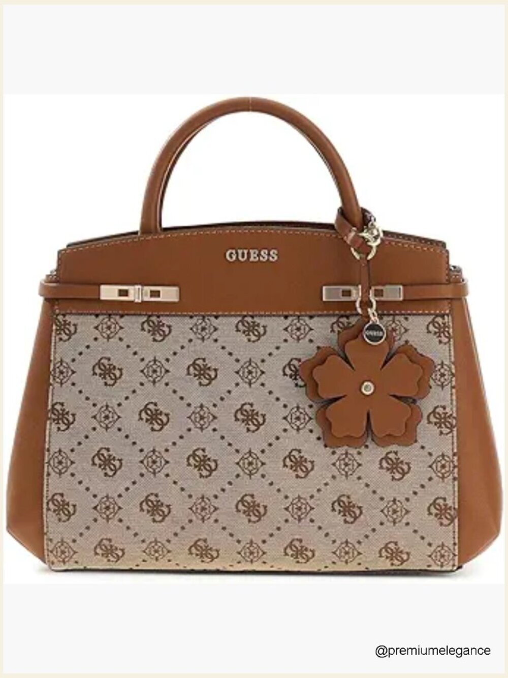 Triple Compartment Satchel with Removable Charm and Floral Pattern